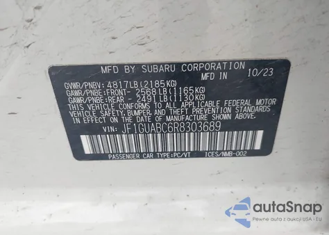 2024 Subaru Impreza Base 5-Door z USA, uszkodzony, nr VIN JF1GUABC6R8303689